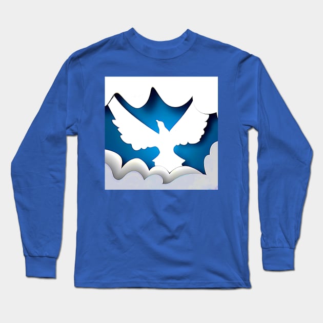 Holy Spirit Dove Coming Down From Heaven Layered Paper Style 1 Abstract Expressionism Long Sleeve T-Shirt by Artist4God